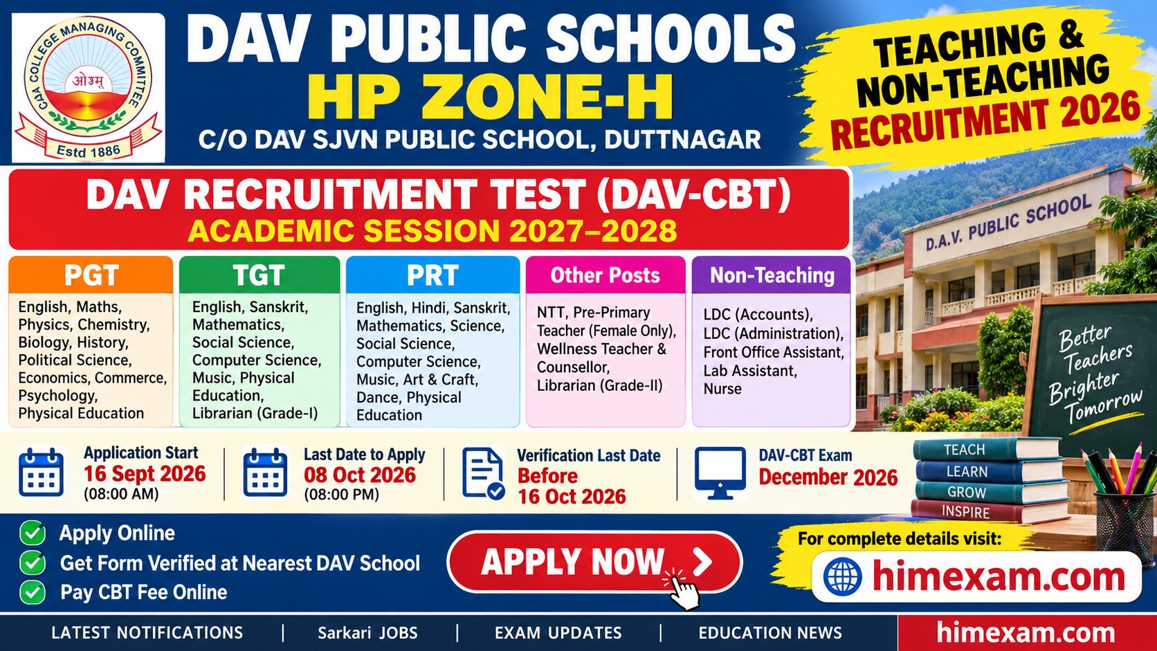 DAV Public Schools HP Zone-H Recruitment 2026: Teaching & Non-Teaching Posts