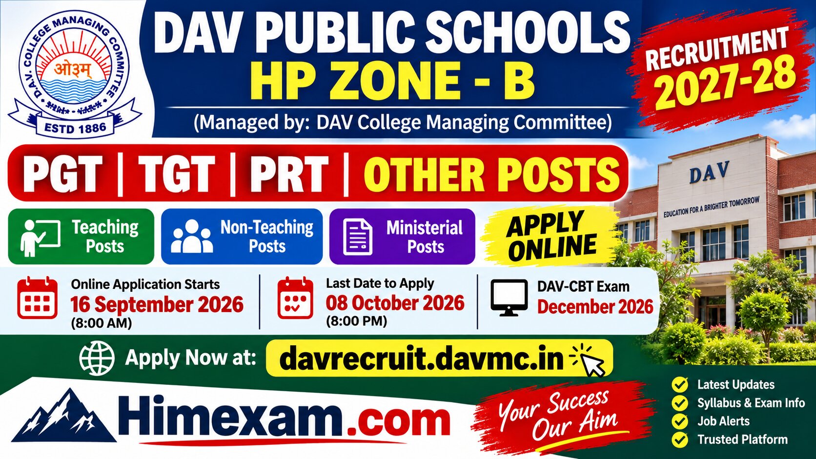 DAV Recruitment 2027-28: HP Zone-B PGT, TGT, PRT & Other Posts