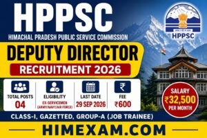 HPPSC Deputy Director Recruitment 2026: 4 Posts, Eligibility, Age Limit, Salary & Apply Online