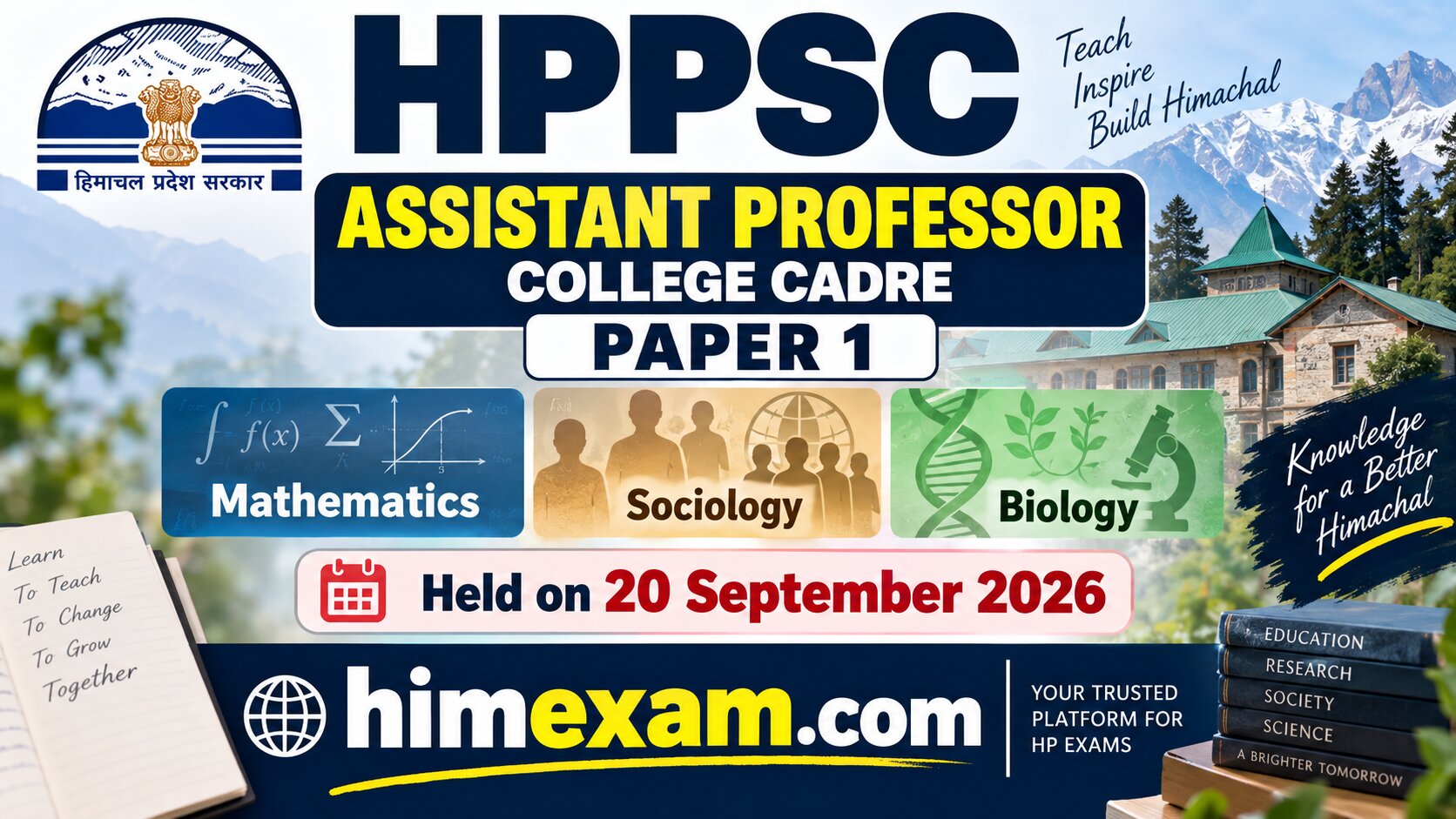 HPPSC Assistant Professor College Cadre Paper 1(Mathematics,Sociology & Biology) Held on 20 September 2026