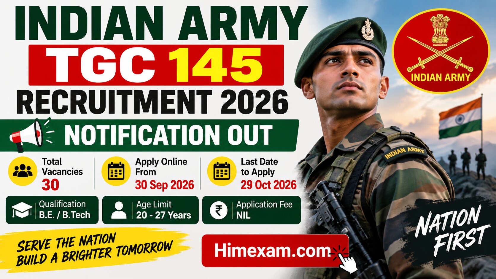 Indian Army TGC 145 Recruitment 2026: Notification Out, Apply Online for 30 Vacancies