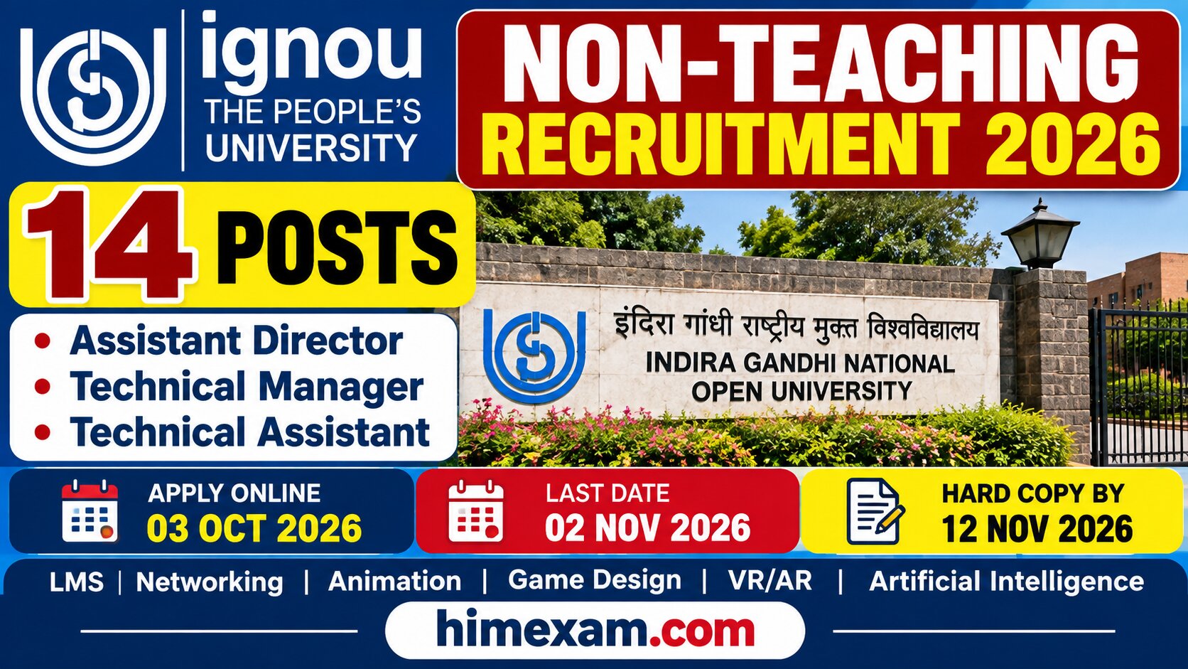 IGNOU Non-Teaching Recruitment 2026: Apply Online for 14 Posts