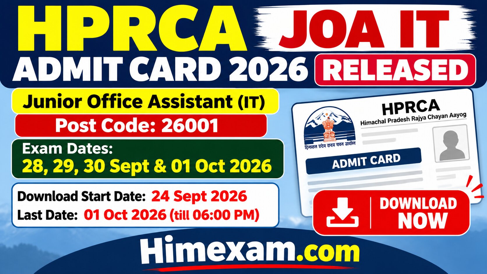 HPRCA JOA IT Admit Card 2026 Released – Post Code 26001