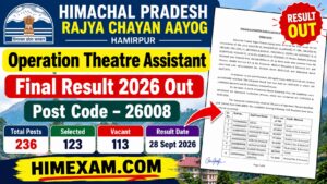 HPRCA Operation Theatre Assistant Final Result 2026 Out – Post Code 26008, Selected Candidates List
