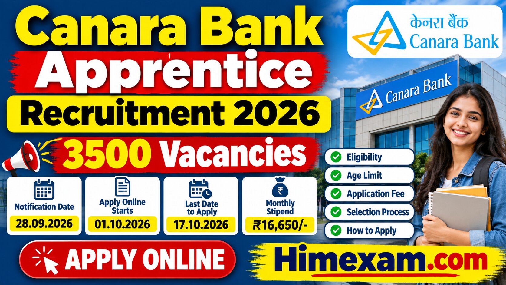 Canara Bank Apprentice Recruitment 2026: Apply Online for 3500 Graduate Apprentice Vacancies