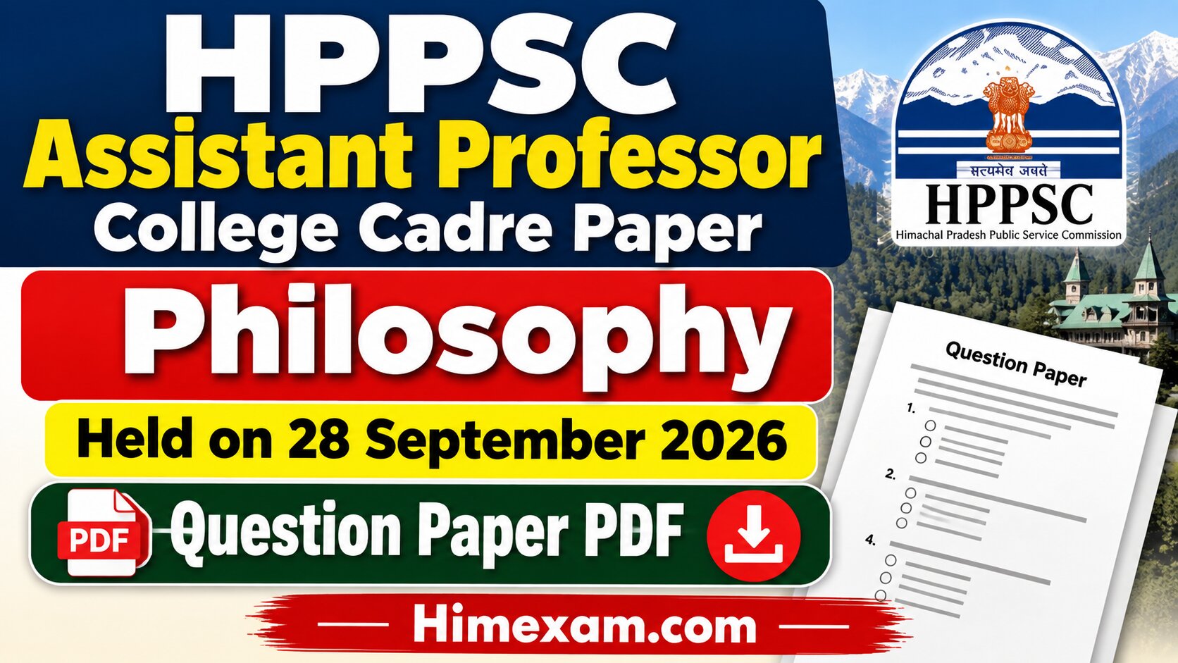 HPPSC Assistant Professor College Cadre Paper Philosophy Held on 28 September 2026 – Question Paper PDF