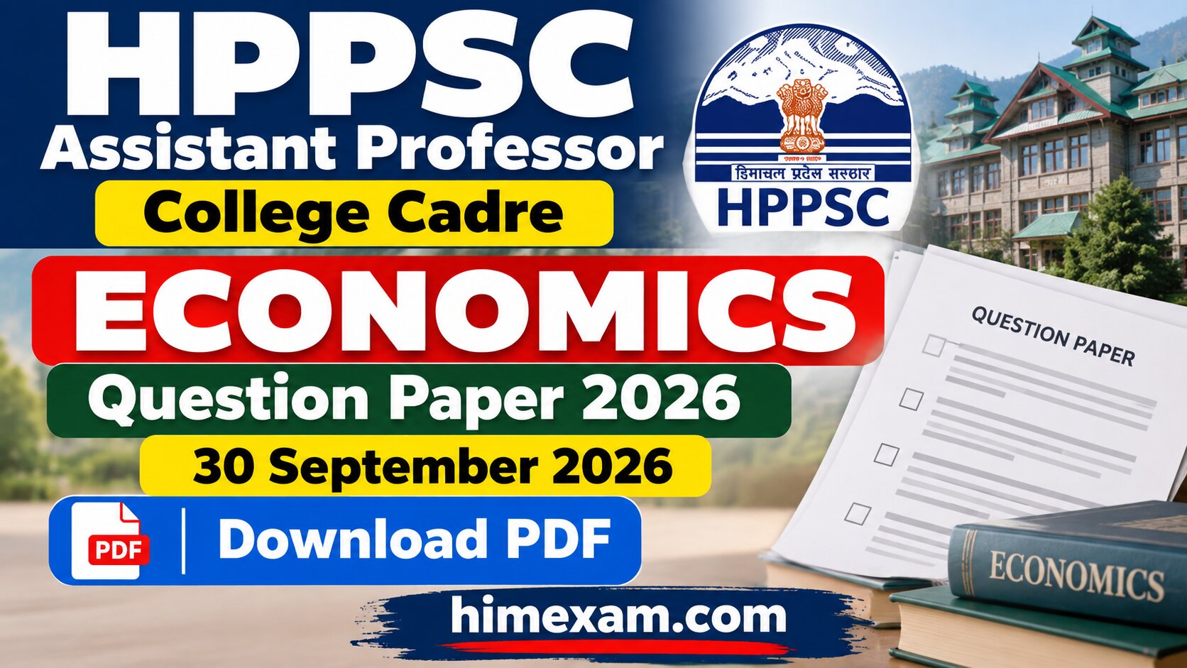 HPPSC Assistant Professor College Cadre Economics Question Paper Held on 30 September 2026