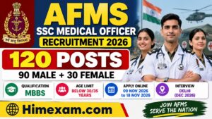 AFMS SSC Medical Officer Recruitment 2026: Apply Online for 120 Posts, Eligibility, Age Limit and Last Date