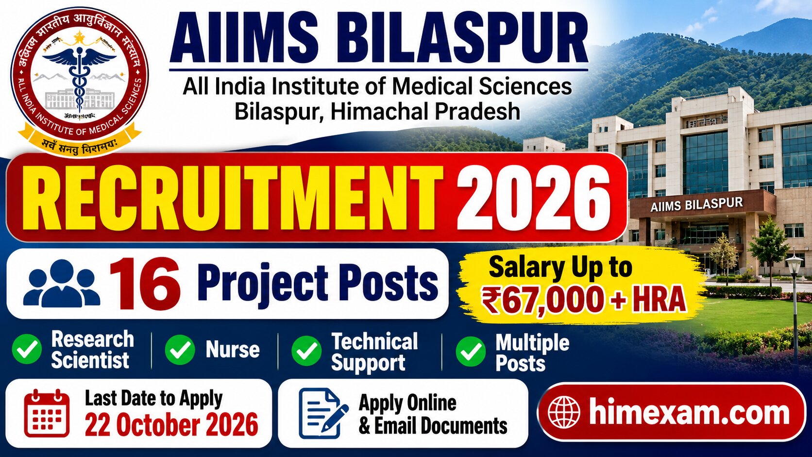 AIIMS Bilaspur Recruitment 2026: Apply for 16 ICMR Project Vacancies