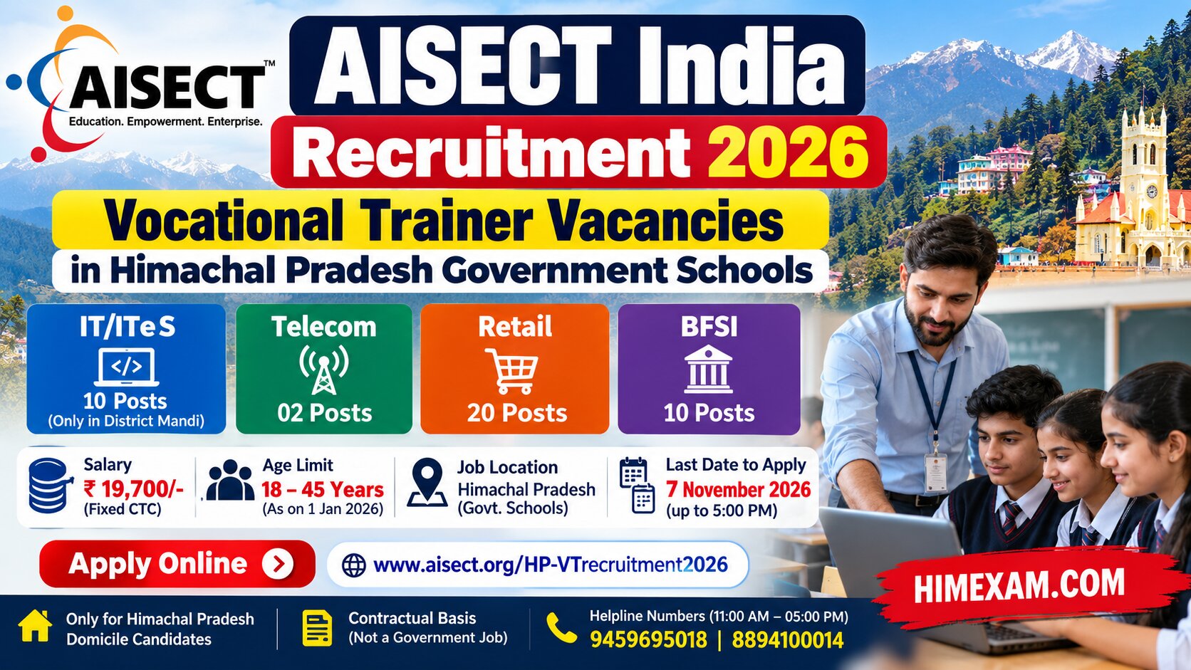 AISECT India Recruitment 2026: Vocational Trainer Vacancies in Himachal Pradesh Government Schools