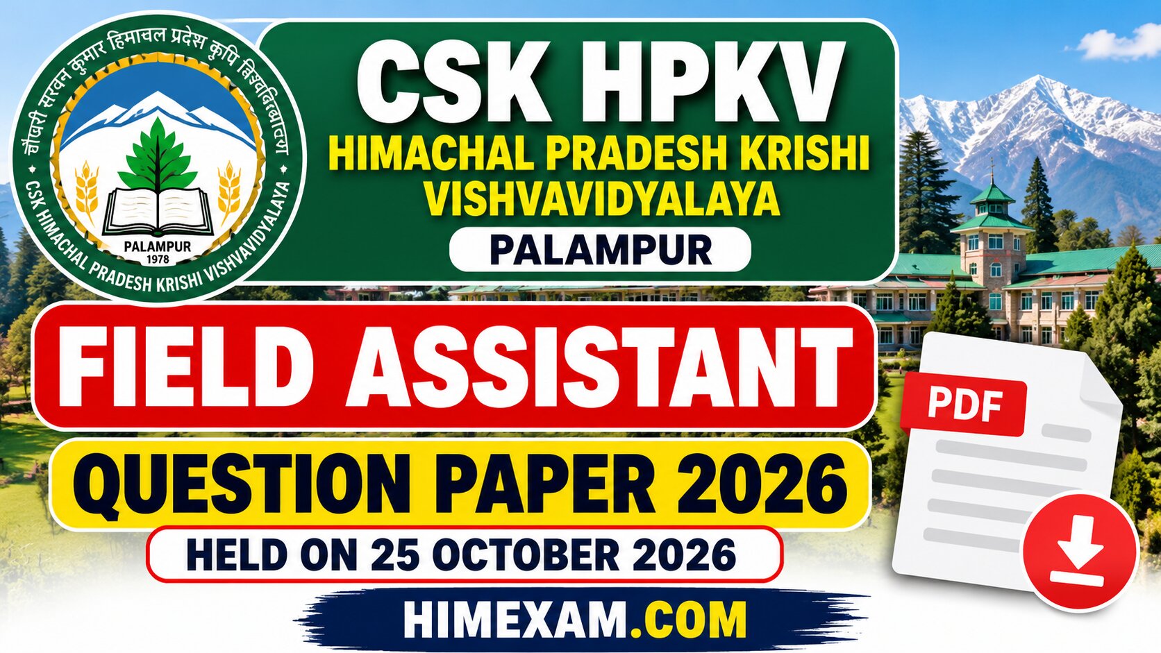 CSK HPKV Field Assistant Question Paper 2026 PDF Download (25 October)