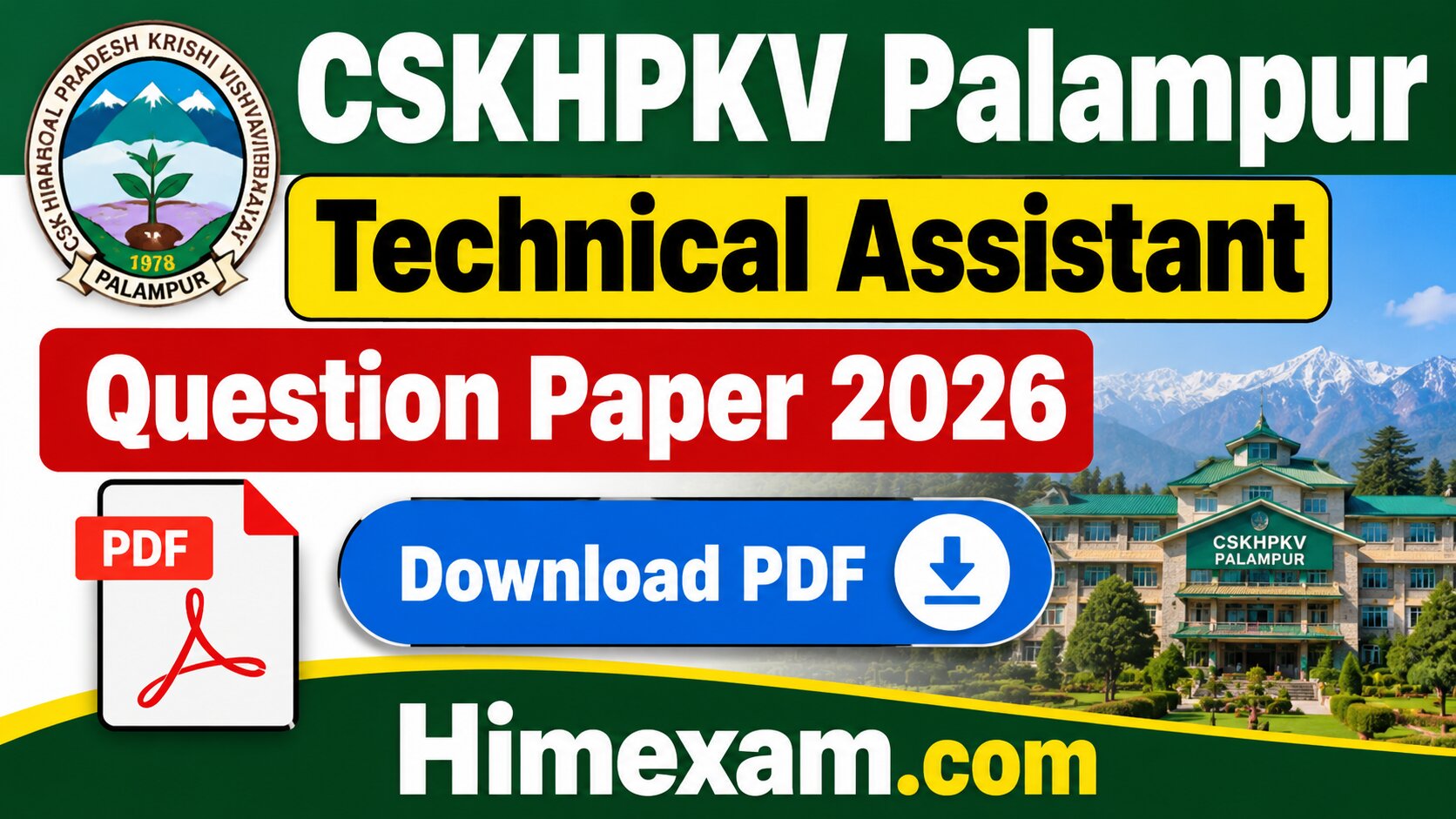 CSKHPKV Palampur Technical Assistant Question Paper 2026 PDF Download