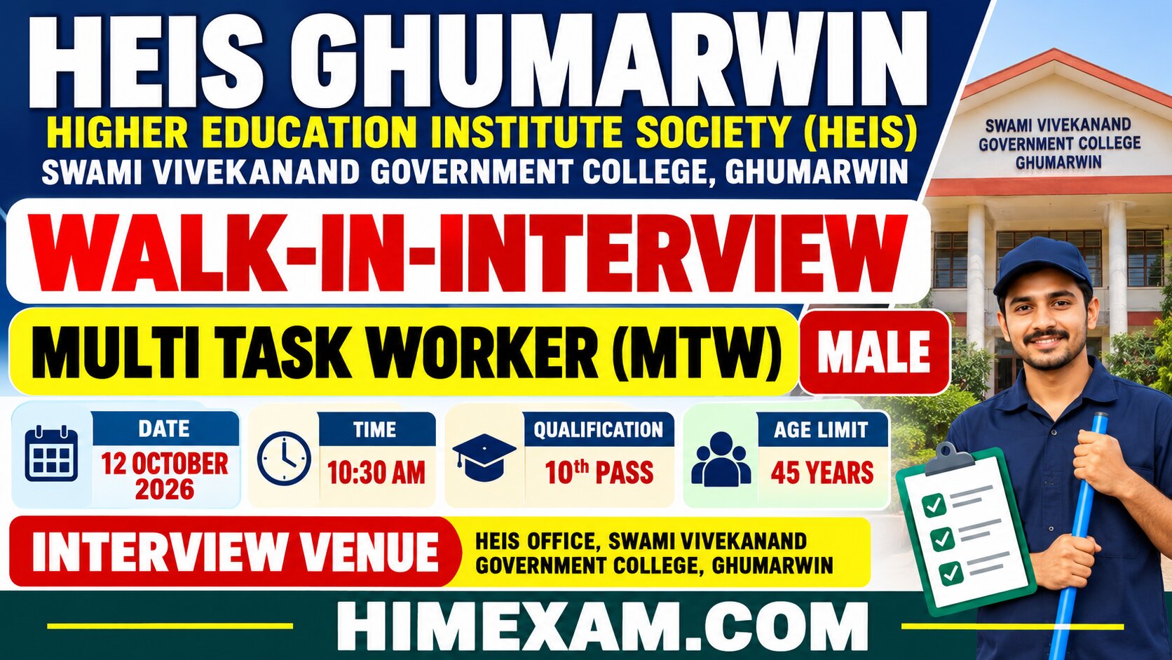 Govt College Ghumarwin Walk-In Interview 2026 for Multi Task Worker (MTW)