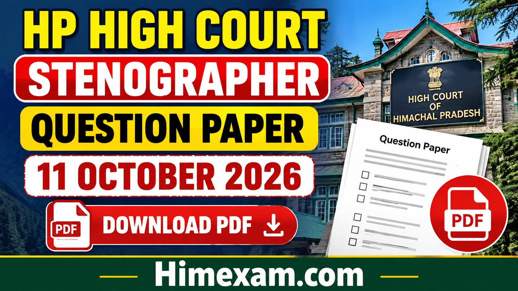 HP High Court Stenographer Question Paper 11 October 2026 PDF Download