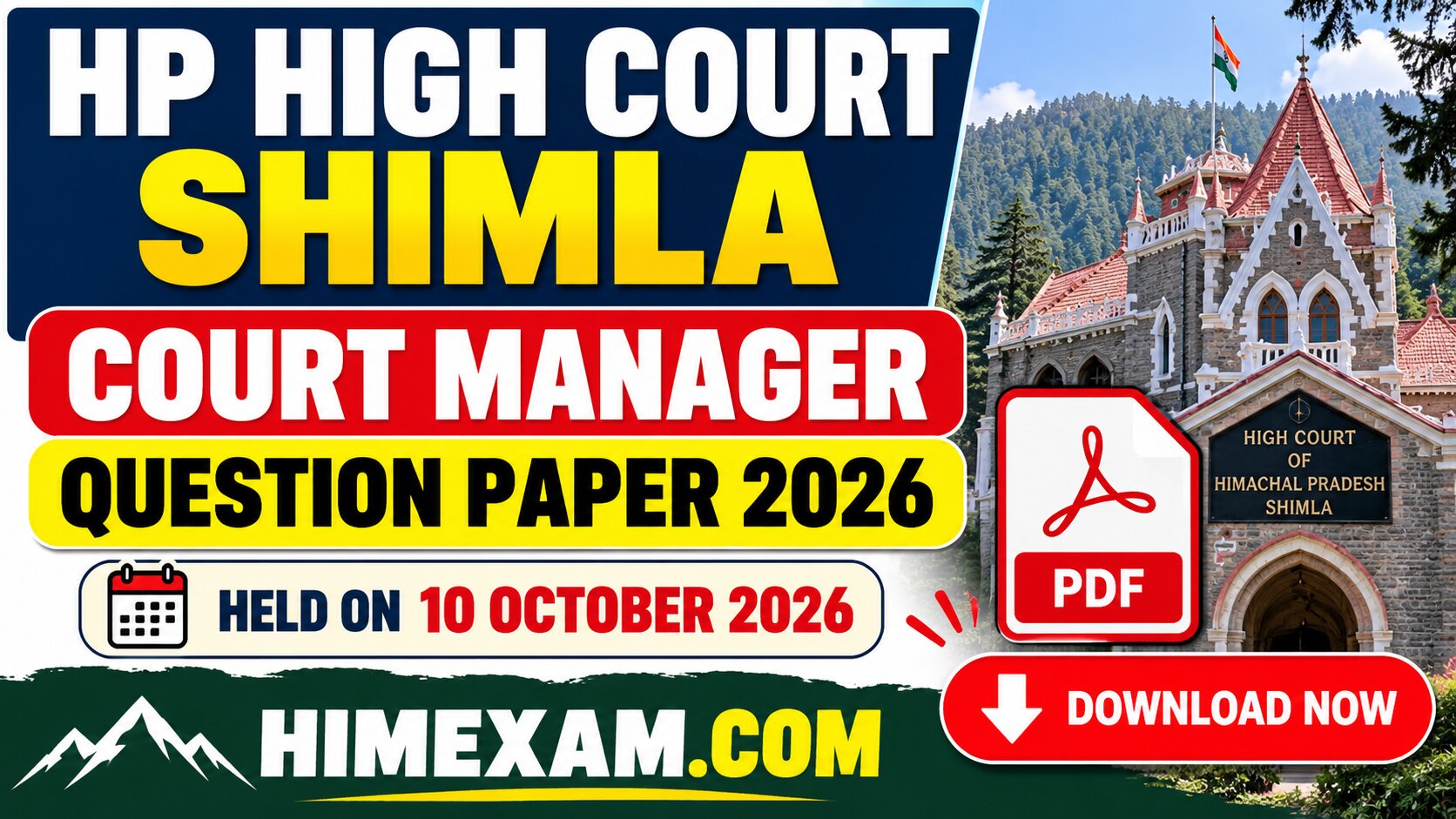 HP High Court Shimla Court Manager Question Paper 2026 PDF Download