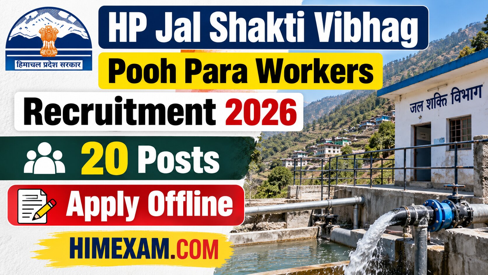 HP Jal Shakti Vibhag Pooh Para Workers Recruitment 2026: Apply Offline for 20 Posts