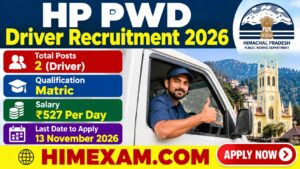 HP PWD Driver Recruitment 2026: Apply for 2 Driver Posts