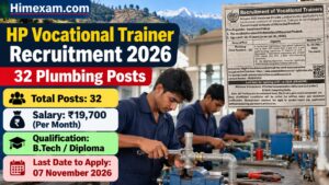 Himachal Pradesh Vocational Trainer Recruitment 2026: 32 Plumbing Posts