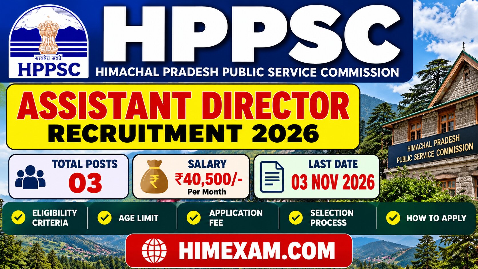 HPPSC Assistant Director Recruitment 2026: 3 Posts, Eligibility, Salary & Apply Online
