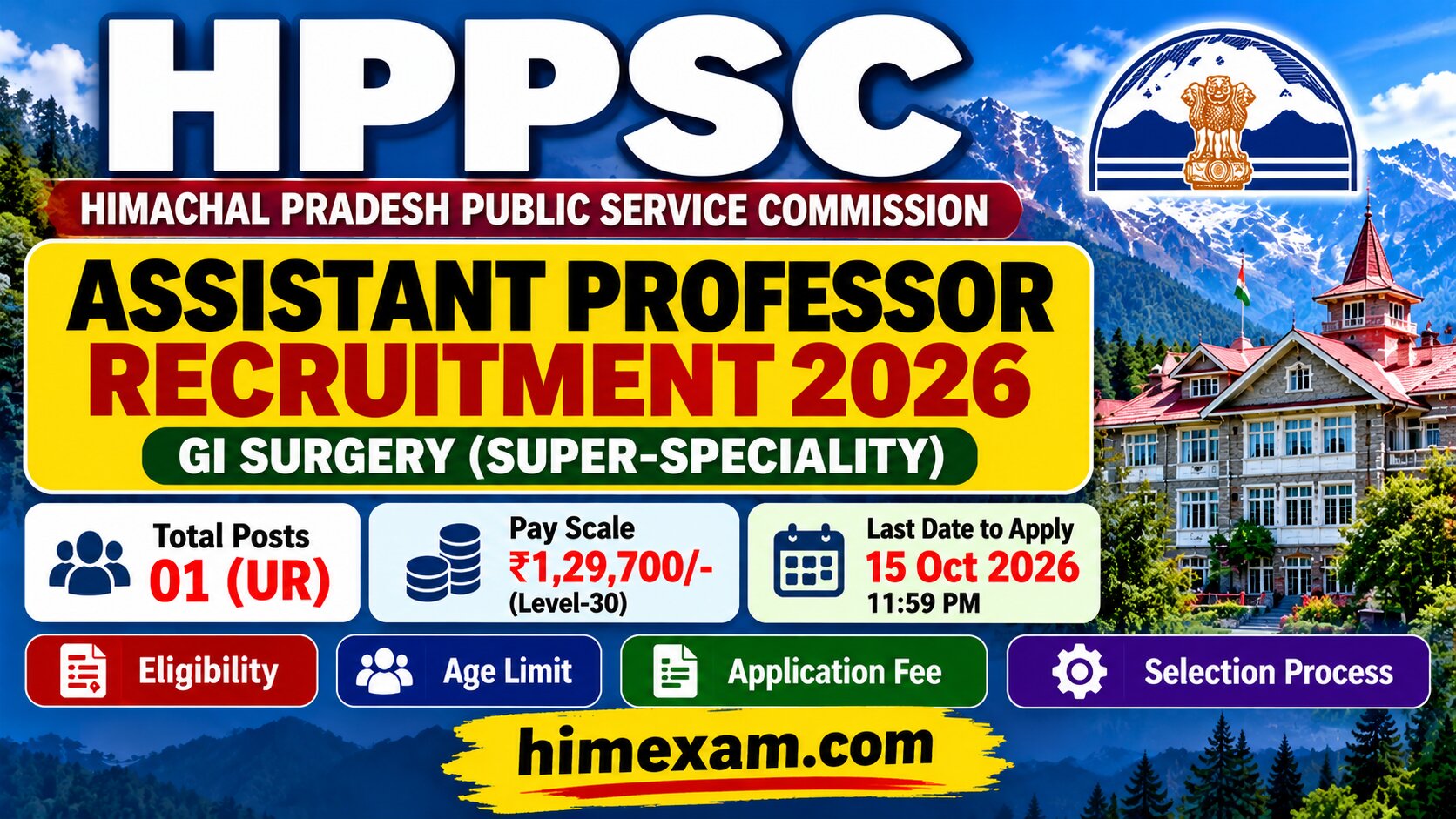 HPPSC Assistant Professor Recruitment 2026: GI Surgery Vacancy, Eligibility, Salary, Age Limit & Apply Online