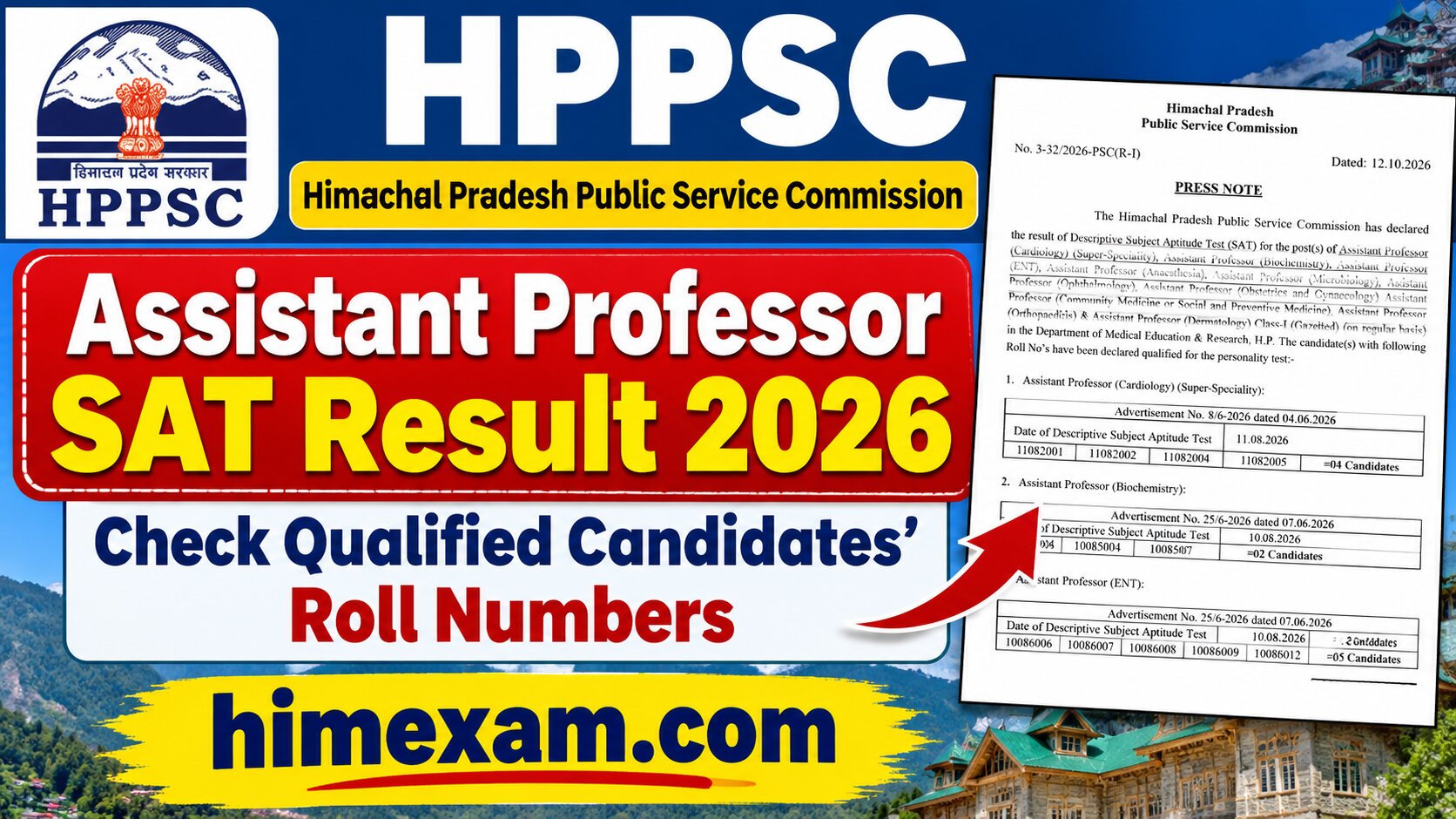 HPPSC Assistant Professor SAT Result 2026 Out: Check Qualified Candidates' Roll Numbers
