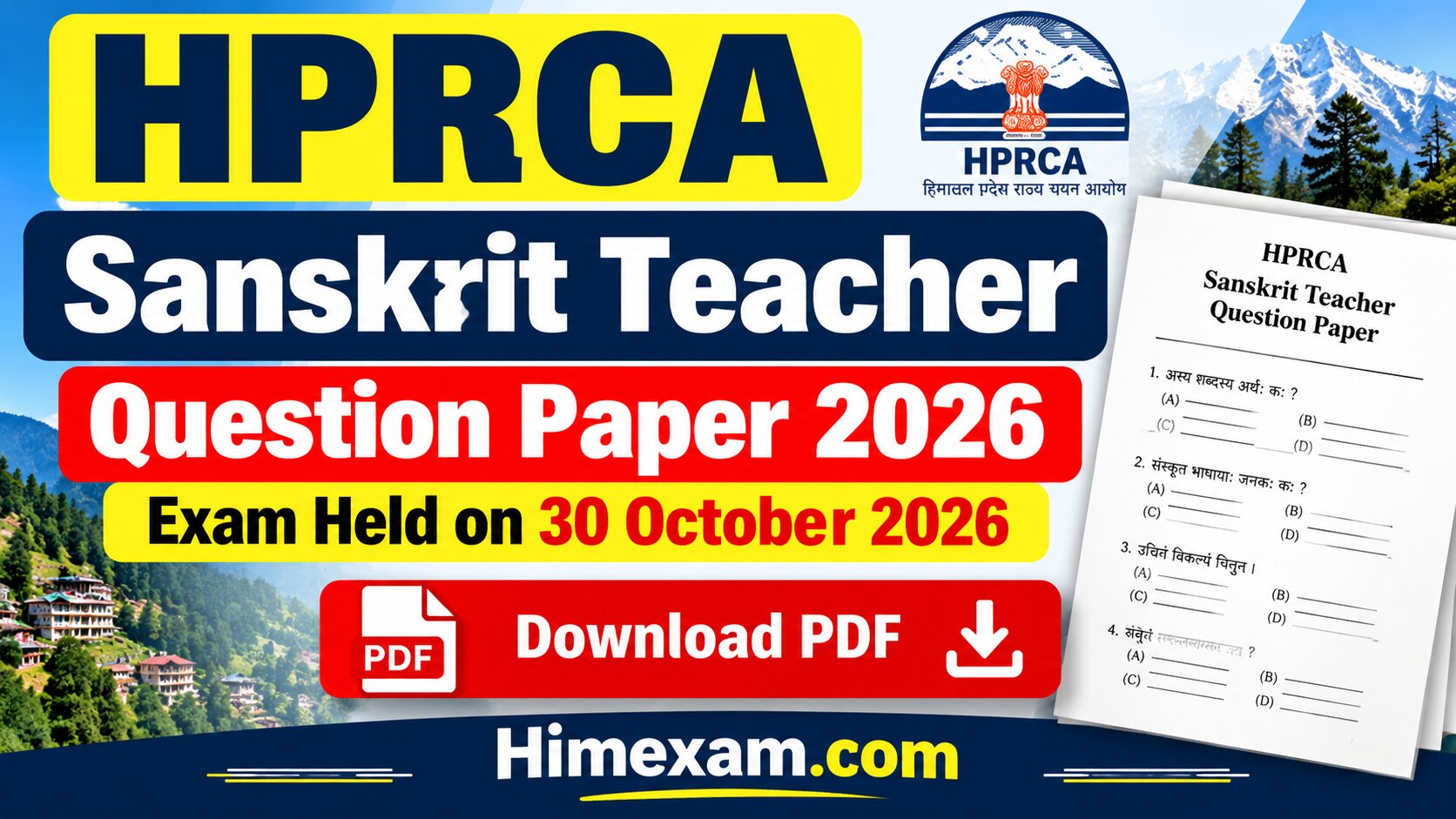 HPRCA Sanskrit Teacher Question Paper 2026 PDF Download – Exam Held on 27 October