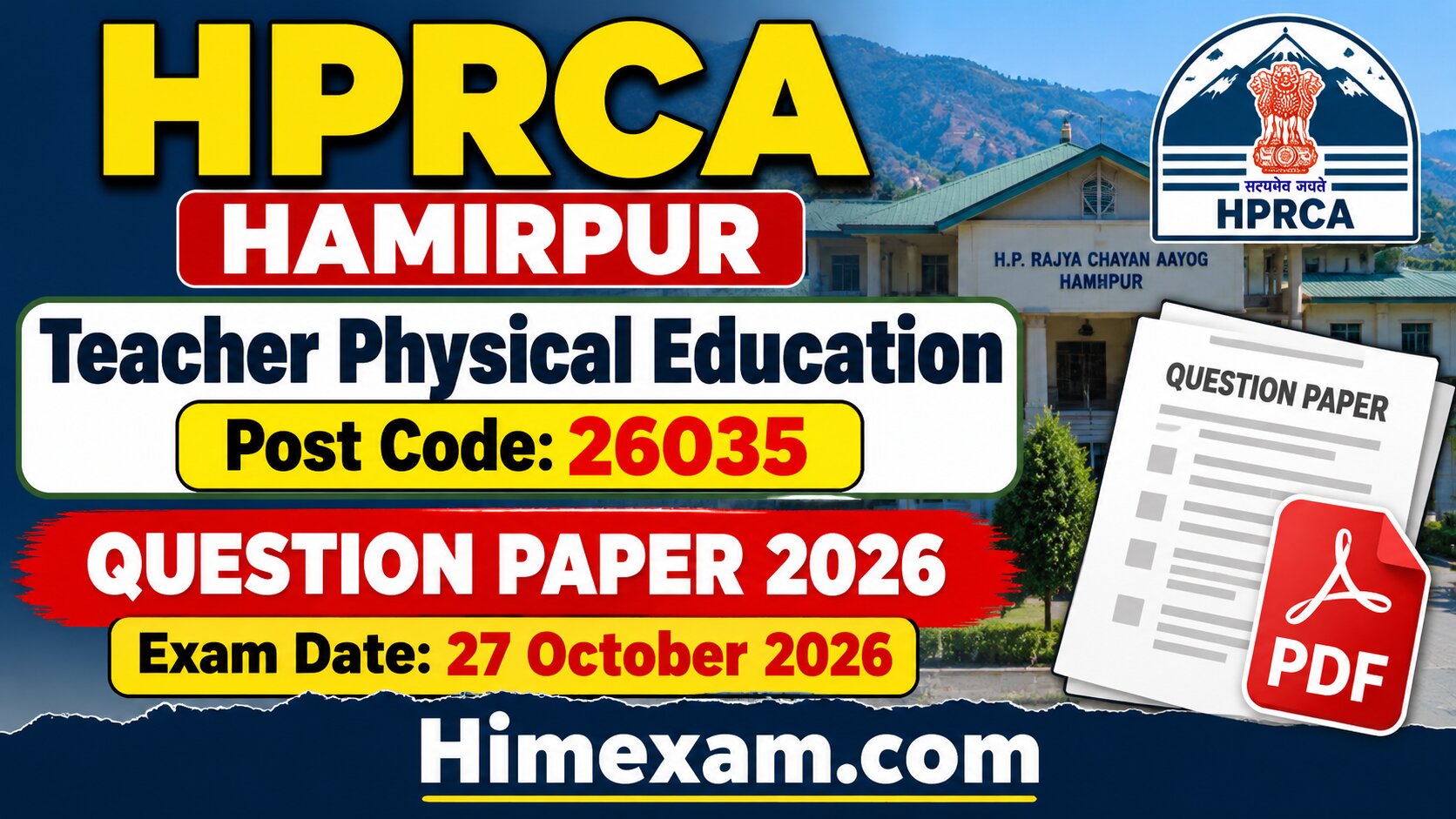 HPRCA Teacher Physical Education Question Paper 2026 PDF (Post Code 26035) – 27 October Exam