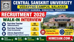 Central Sanskrit University Recruitment 2026: Walk-in Interview for 4 Vacancies in Himachal Pradesh