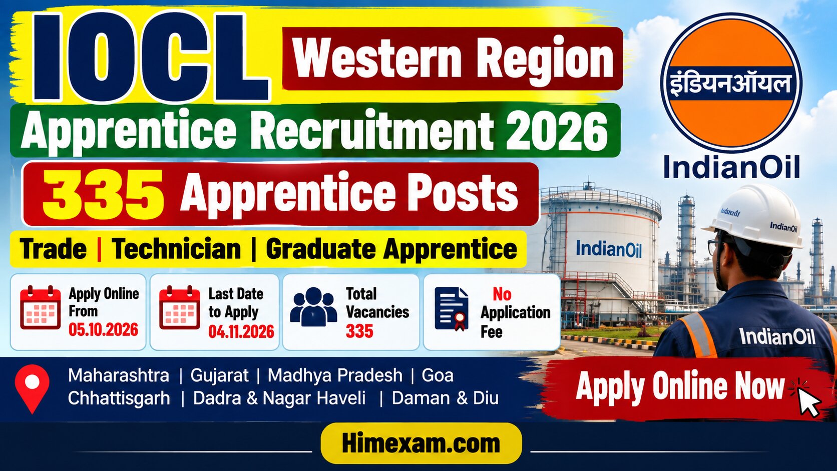 IOCL Western Region Apprentice Recruitment 2026: Apply Online for 335 Apprentice Posts