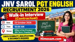 JNV Sarol PGT English Recruitment 2026: Walk-in Interview for Contractual Post in Chamba, HP