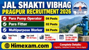 Jal Shakti Vibhag Pragpur Recruitment 2026: Para Pump Operator, Para Fitter & Multipurpose Worker – 10 Posts