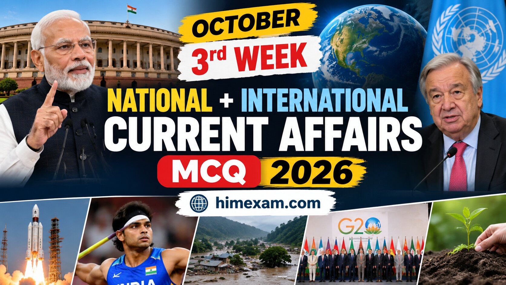 October 3rd week National + International Current Affairs MCQ 2026