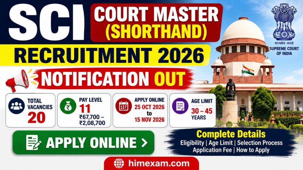 Notice Alert SCI Court Master Shorthand Recruitment 2026: Notification OUT, Apply ...