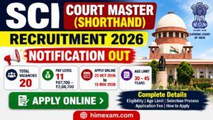 SCI Court Master Shorthand Recruitment 2026: Notification OUT, Apply Online for 20 Vacancies