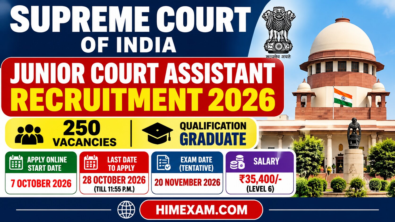 Supreme Court Junior Court Assistant Recruitment 2026 – Apply Online for 250 Vacancies